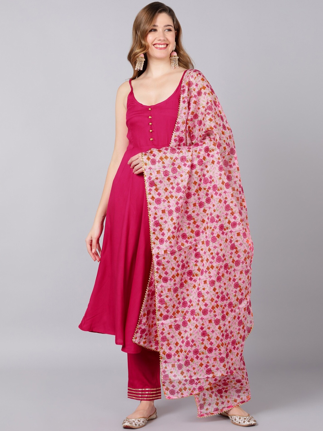 

Indi INSIDE Women Pink & White Kurta with Trousers & With Dupatta