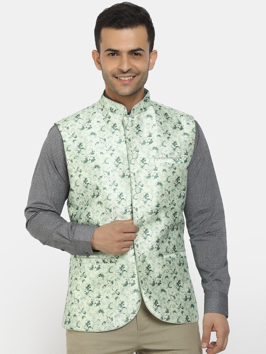

V-Mart Men Green Printed Nehru Jacket