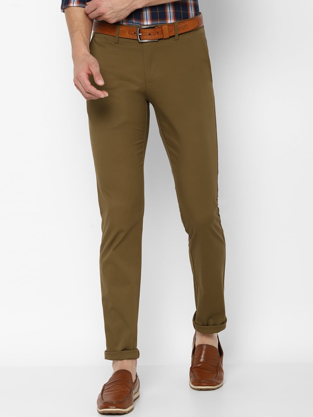 

Allen Solly Men Olive Green Slim Fit Trousers
