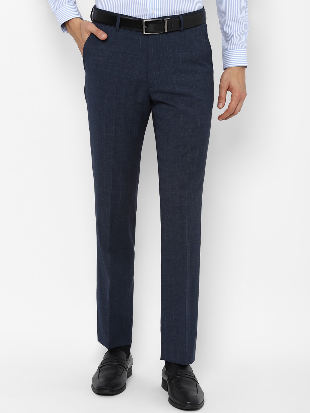 

Louis Philippe Men Navy Blue Slim Fit Trousers 100% Cotton