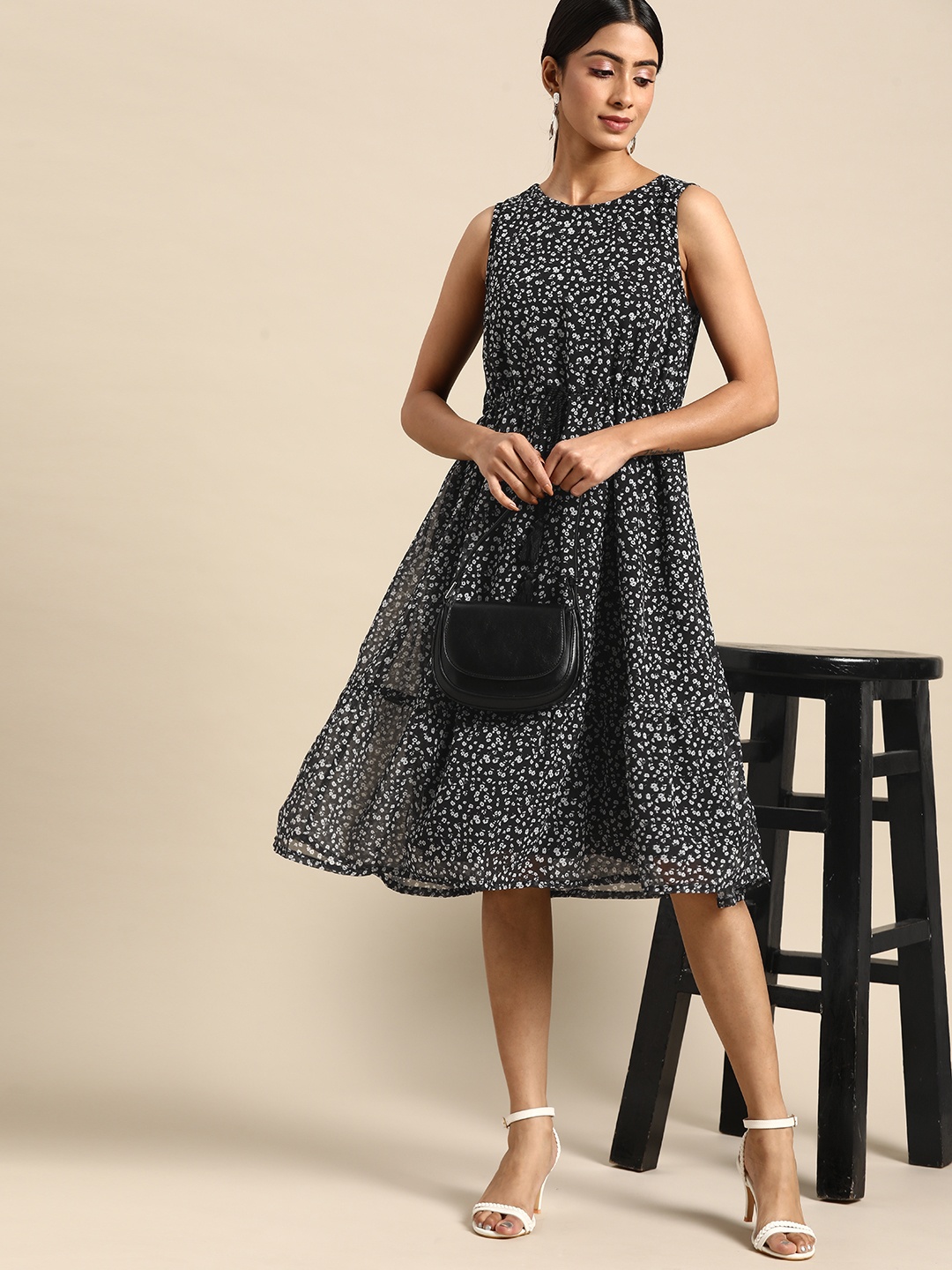 

all about you Women Black & White Floral A-Line Dress