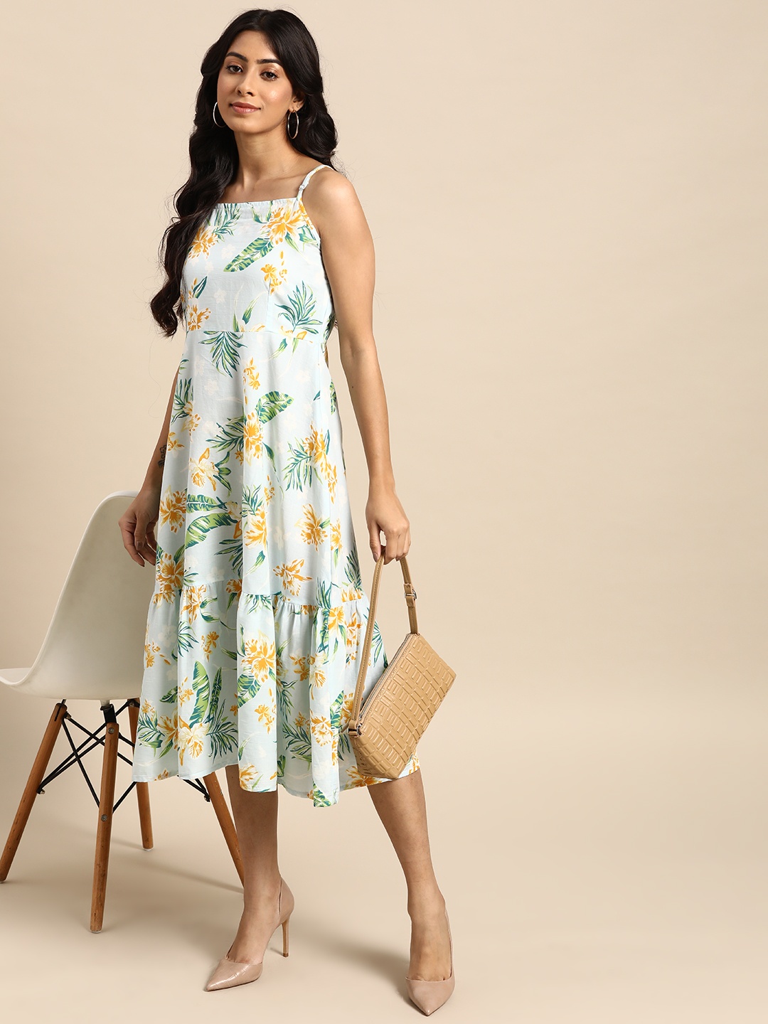 

all about you Blue & Green Pure Cotton Floral A-Line Dress