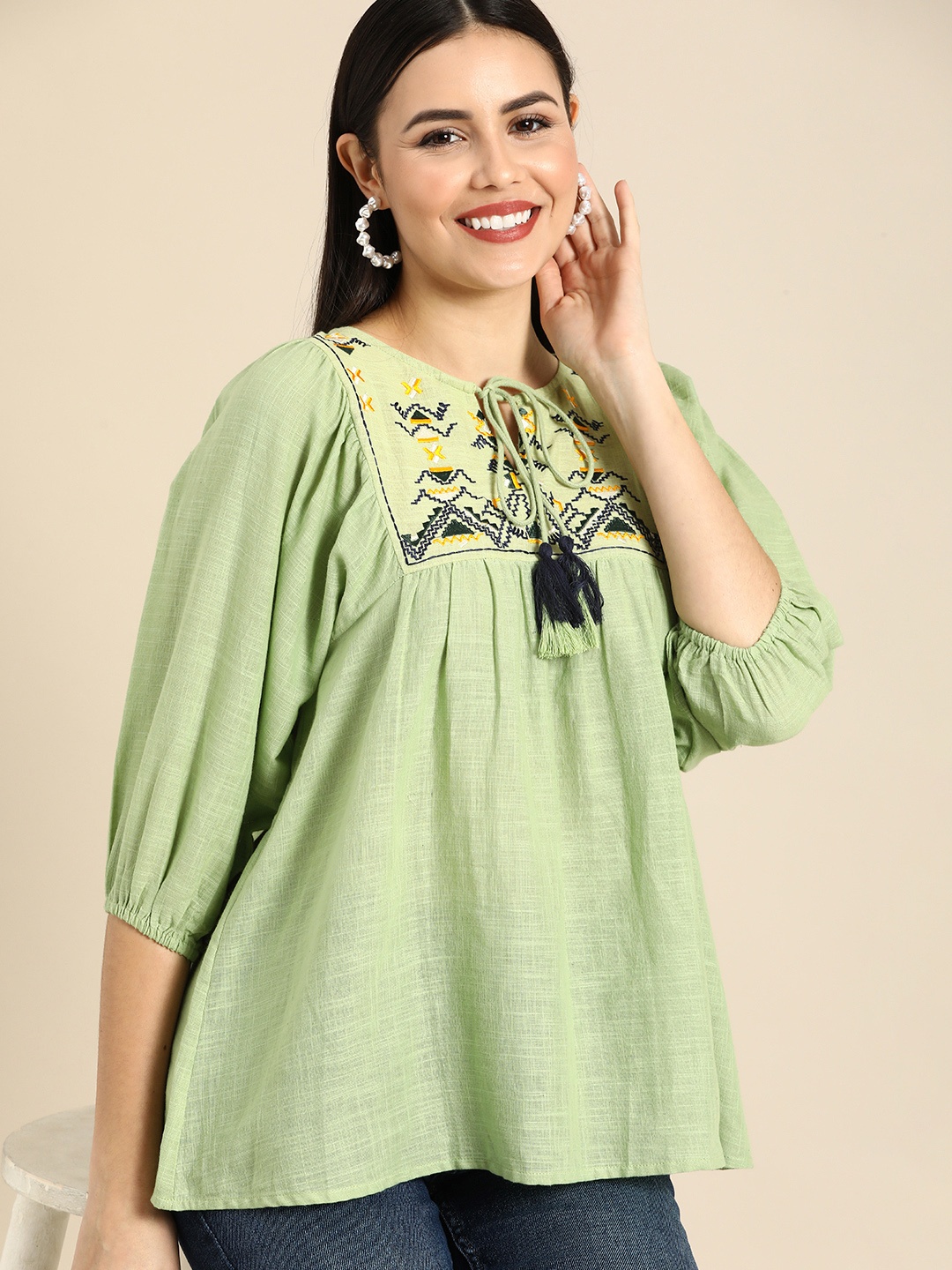 

all about you Green Embroidered Top