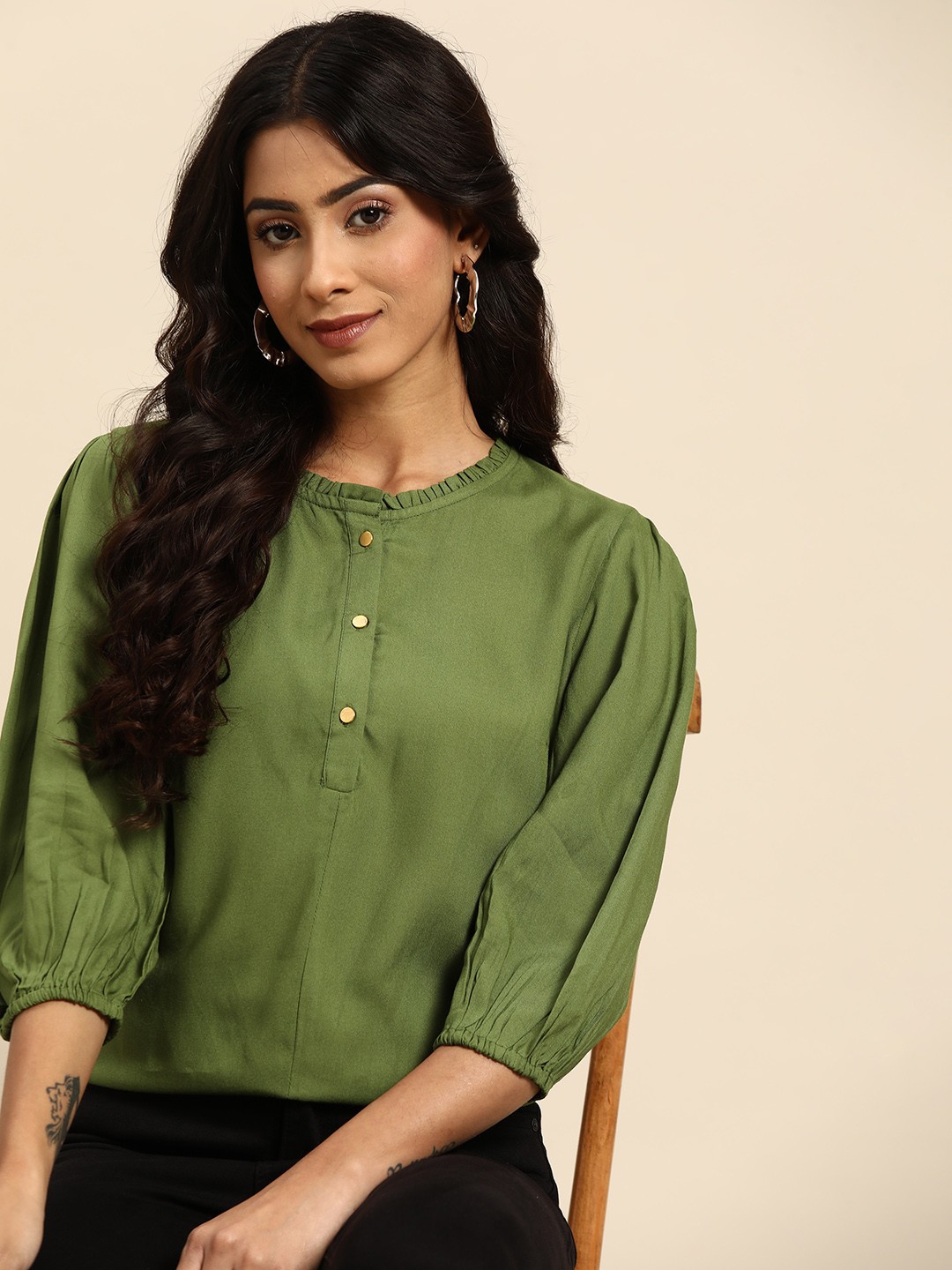 

all about you Green Solid Top, Olive