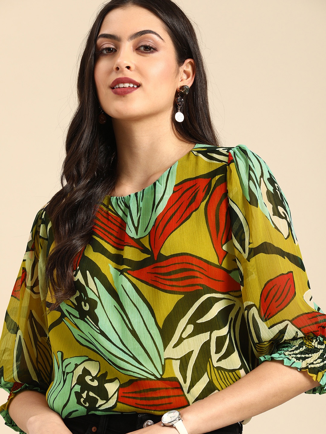 

all about you Multicoloured Tropical Print Tropical Top, Multi