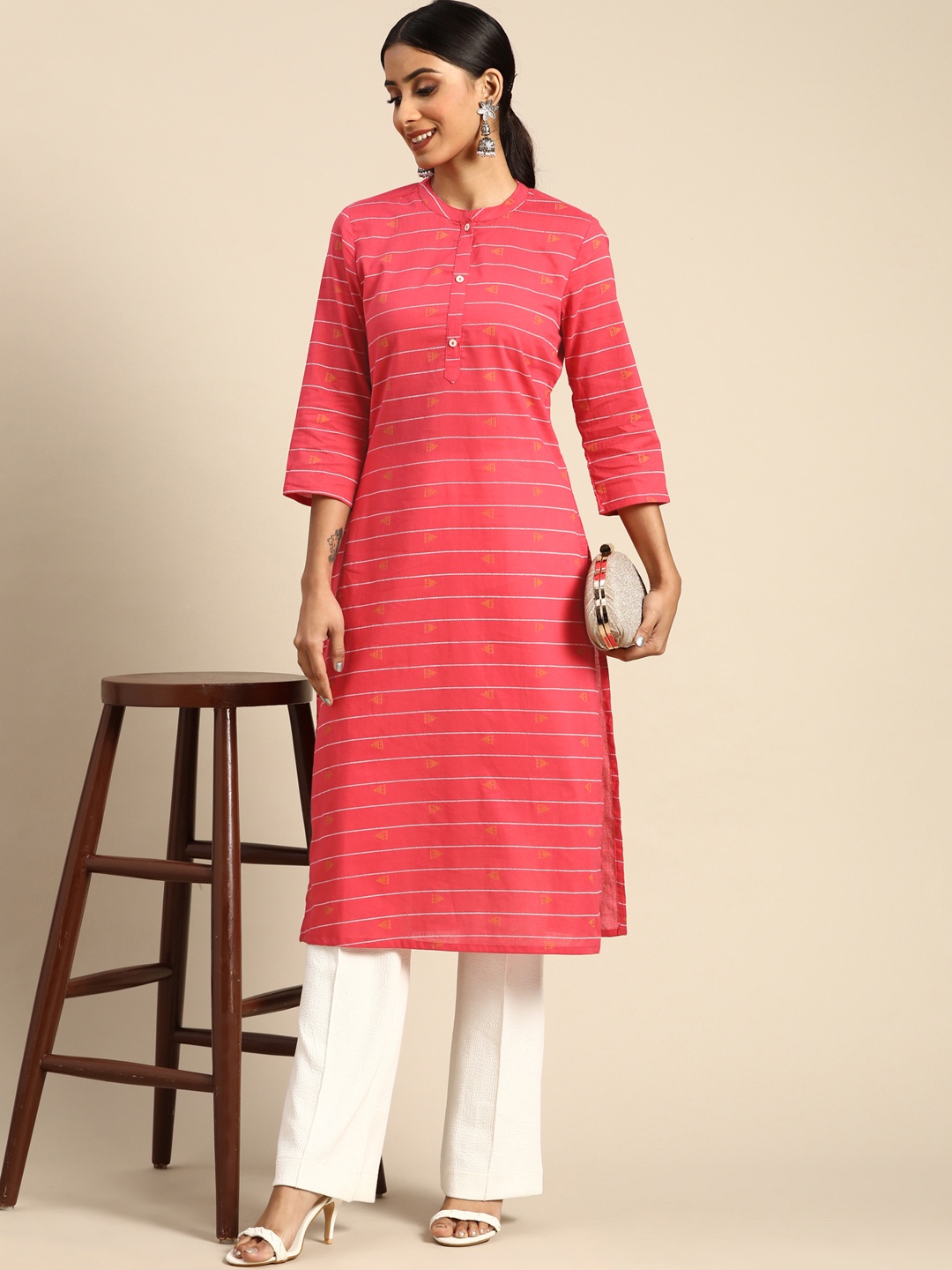 

all about you Women Red & Yellow Pure Cotton Ethnic Motifs Kurta