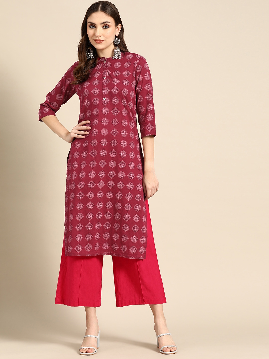 

all about you Women Magenta Ethnic Motifs Printed Pure Cotton Kurta