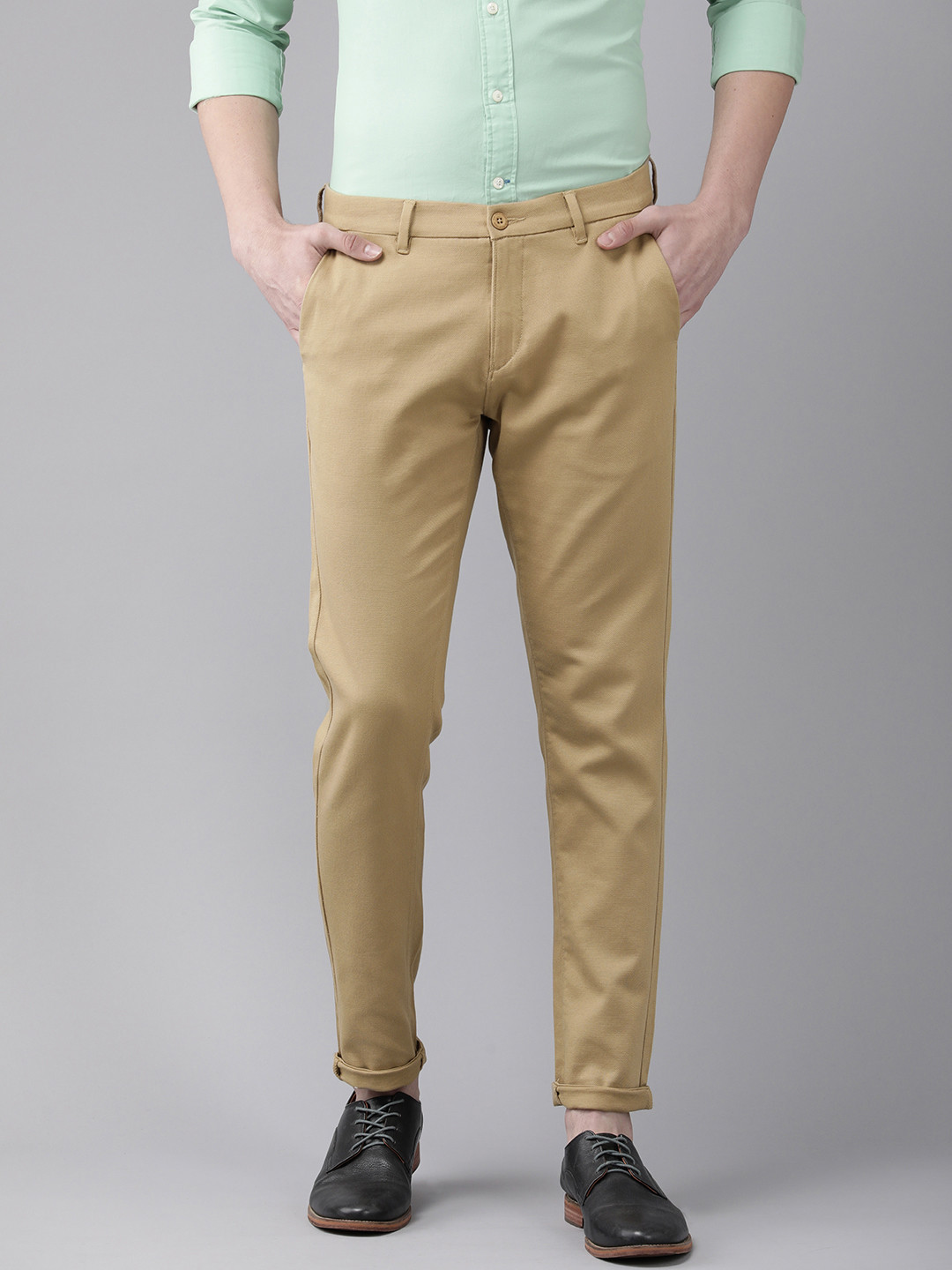 

U.S. Polo Assn. Men Khaki Solid Regular Trousers