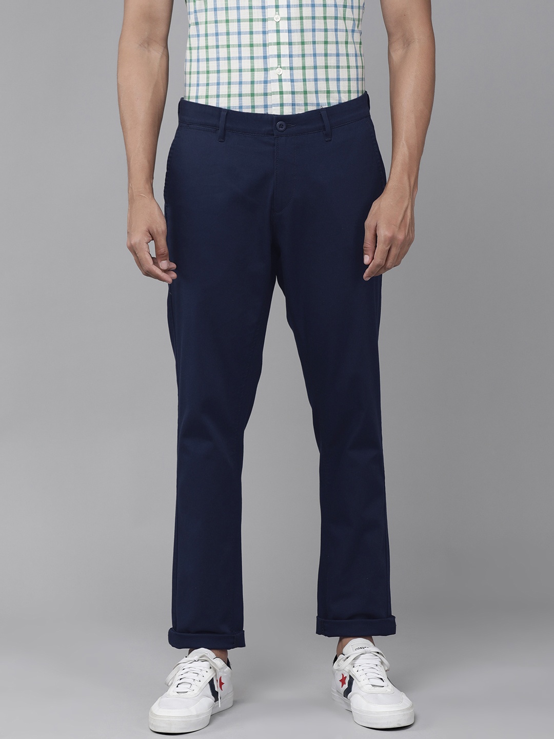 

U.S. Polo Assn. Men Navy Blue Textured Regular Trousers