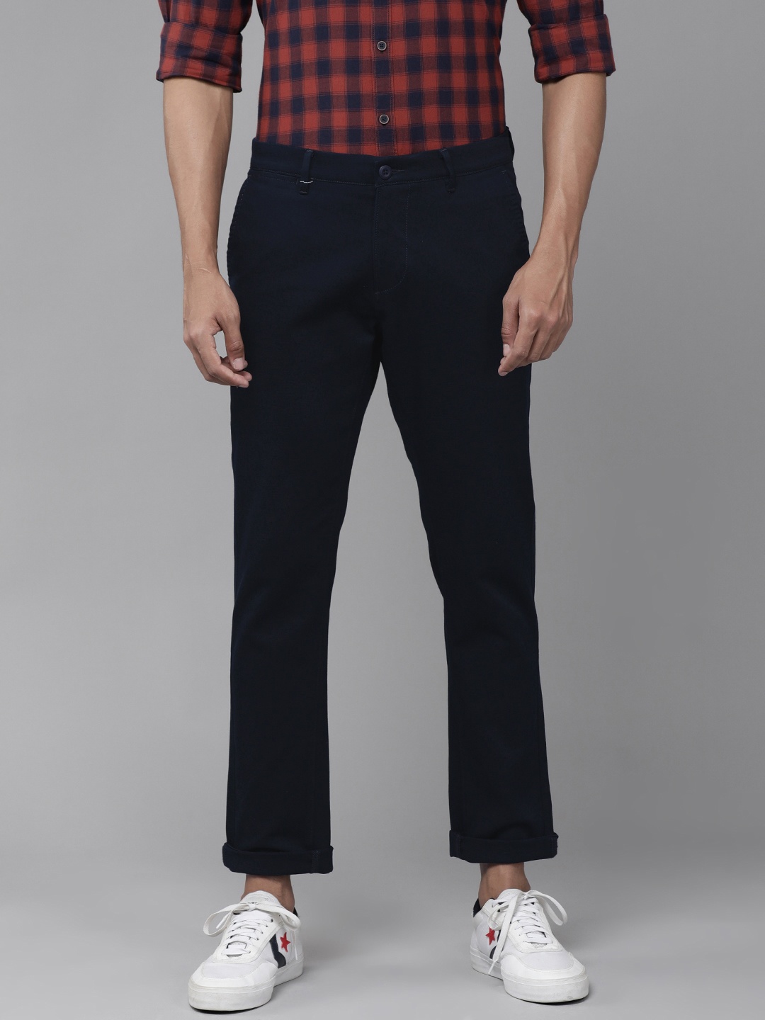 

U.S. Polo Assn. Men Navy Blue Solid Regular Trousers