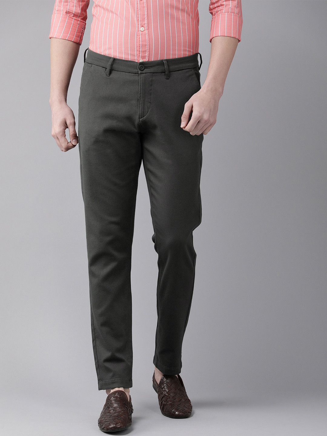 

U.S. Polo Assn. Men Grey Solid Regular Trousers