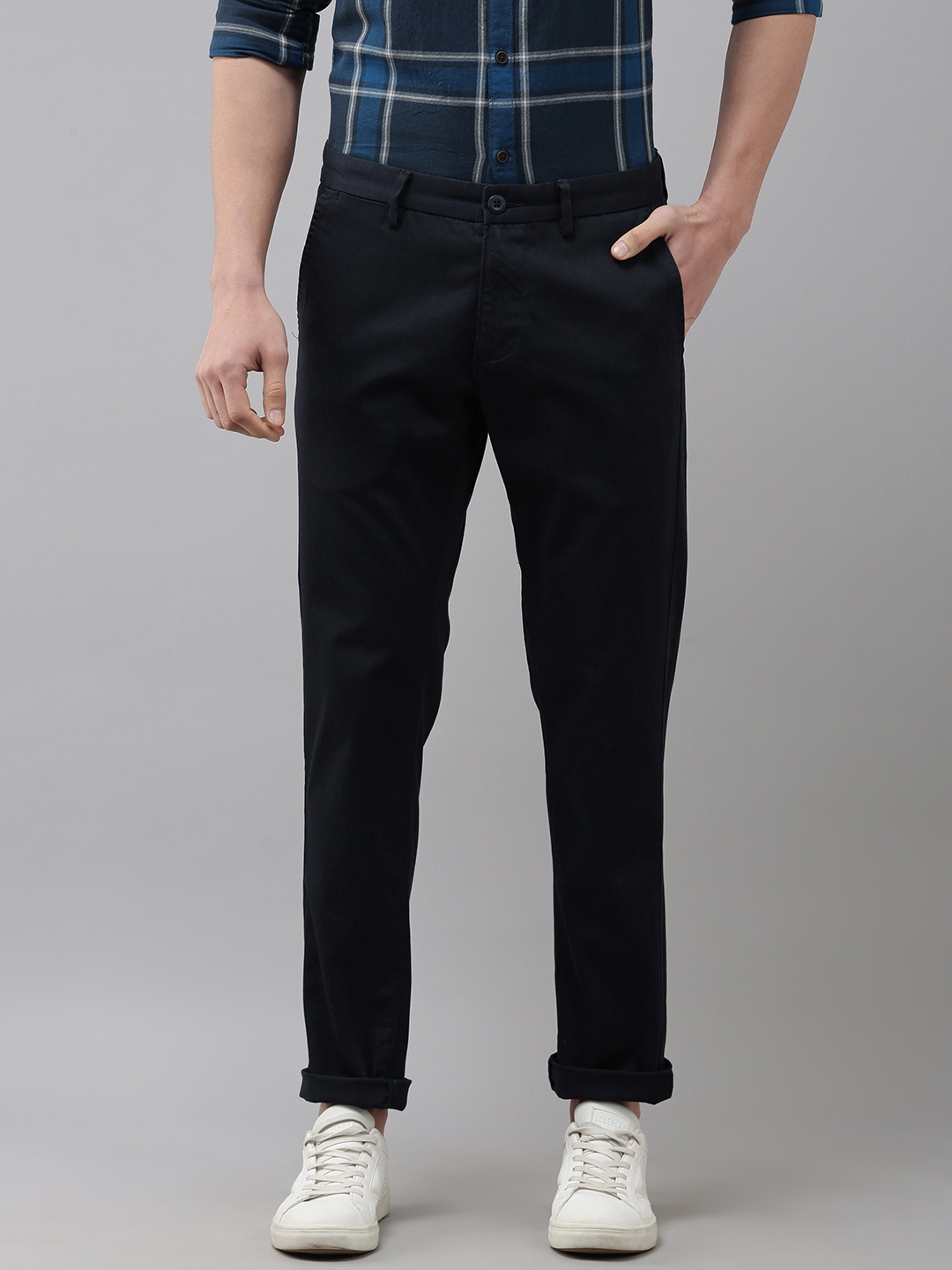 

U S Polo Assn Men Navy Blue Pleated Trousers