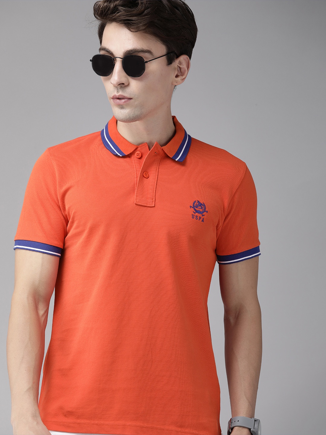 

U S Polo Assn Men Orange Pure Cotton T-shirt