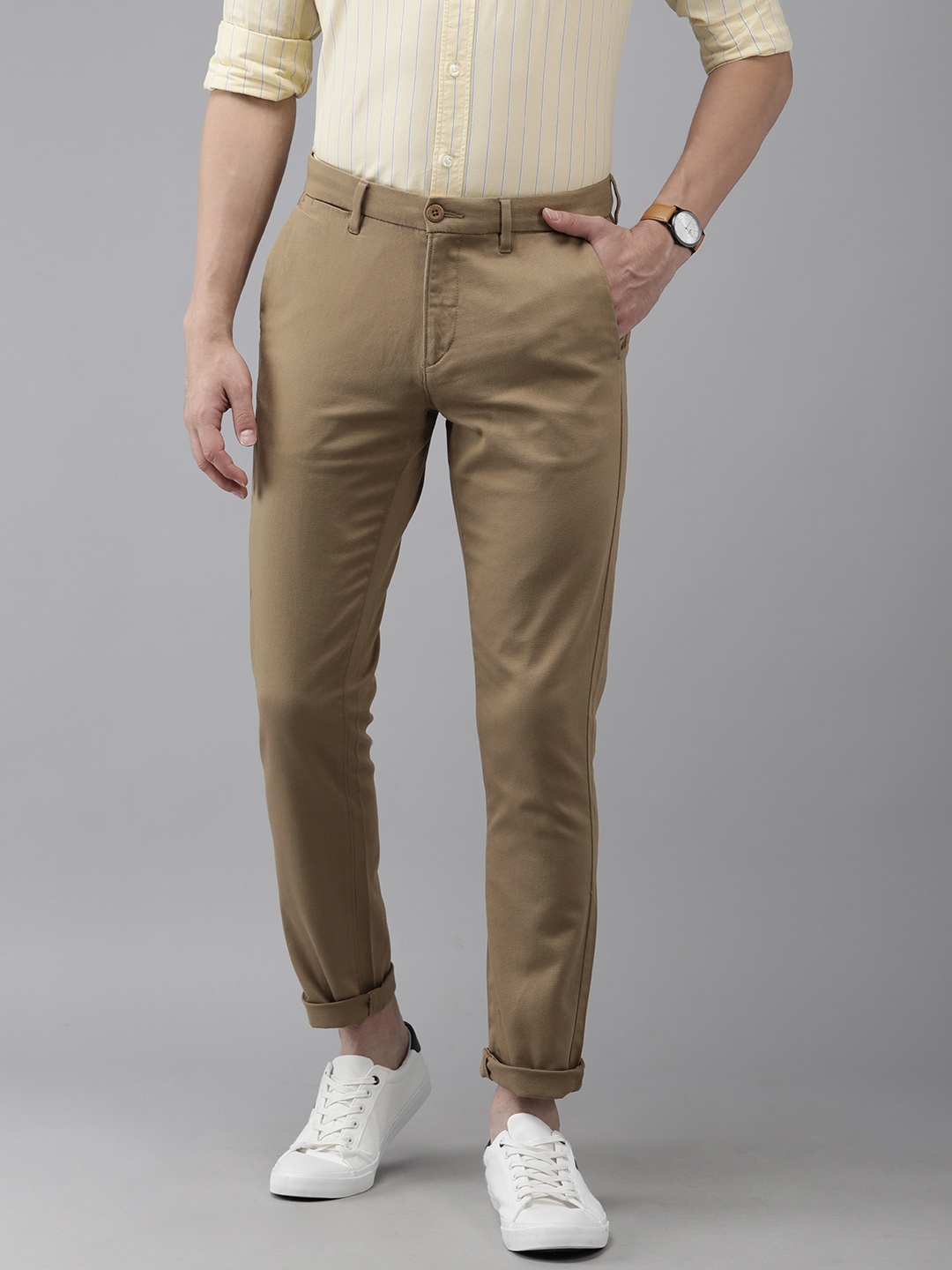 

U.S. Polo Assn. Men Khaki Solid Trim Fit Trousers