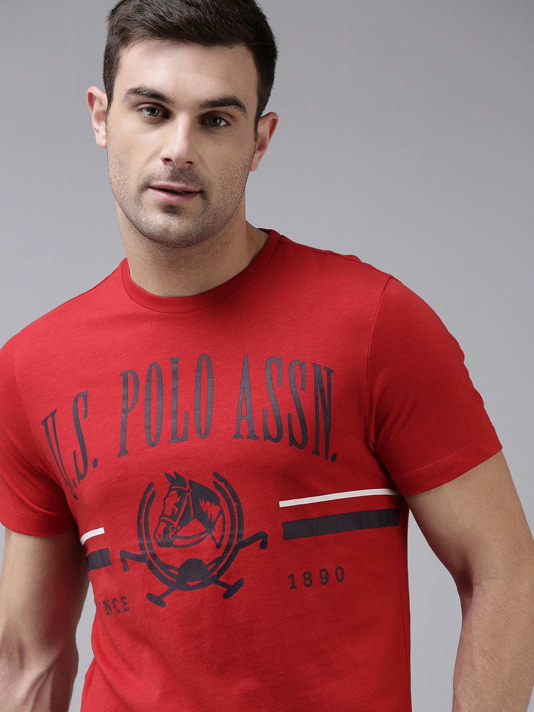 

U S Polo Assn Men Red Brand Logo Printed Pure Cotton T-shirt