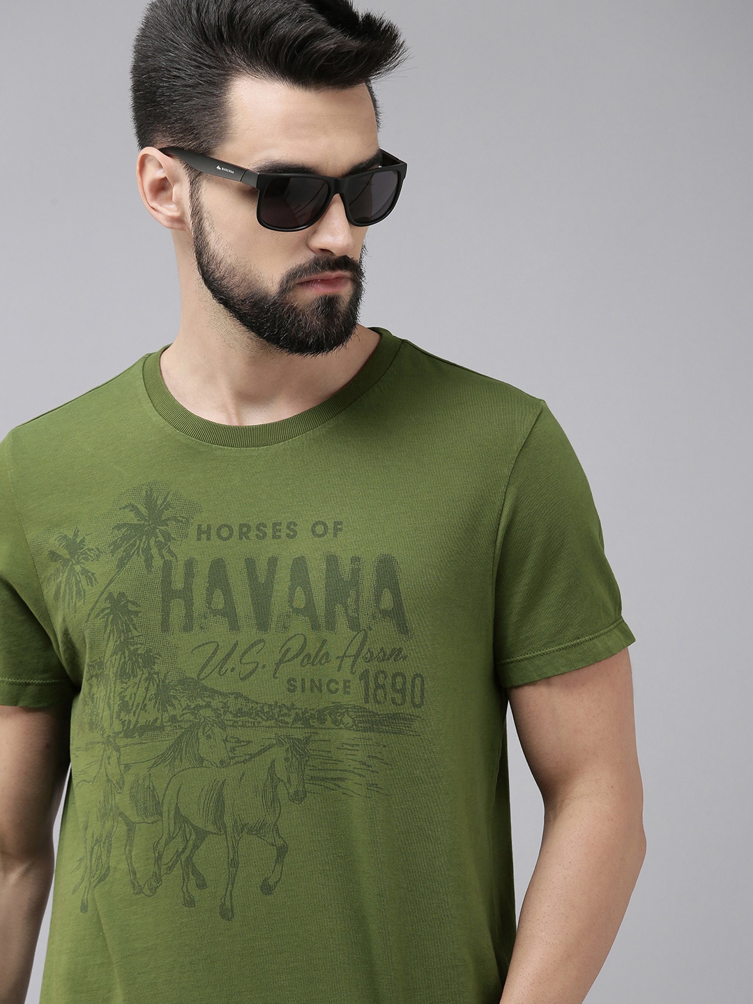 

U.S. Polo Assn. Denim Co. Men Green Typography Pure Cotton T-shirt