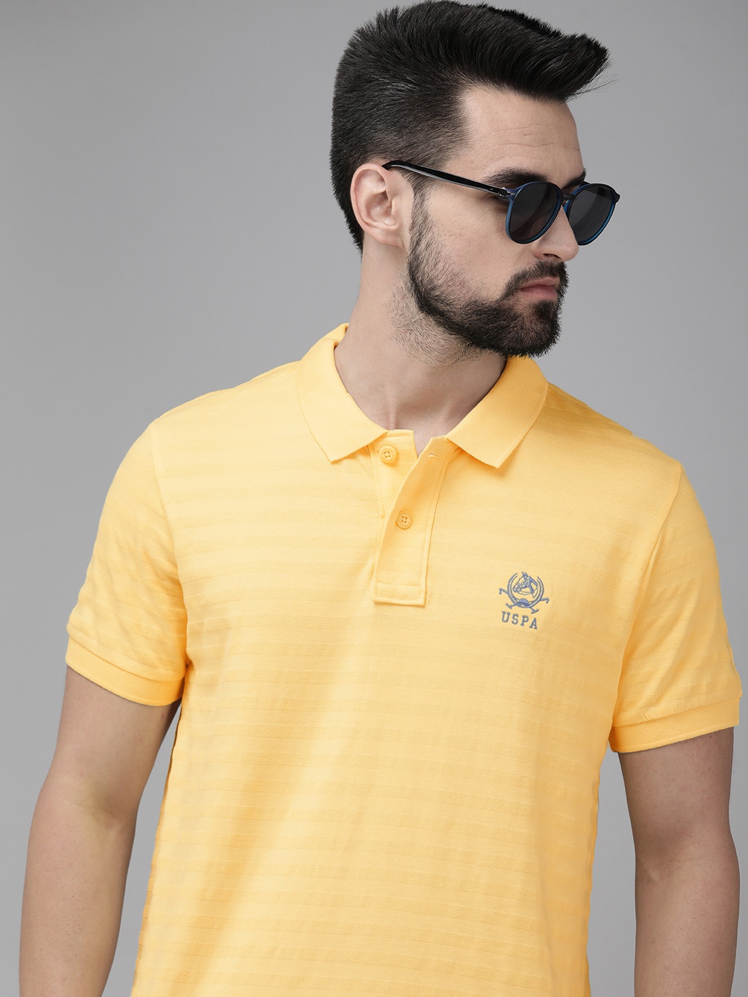 

U S Polo Assn Men Yellow Polo Collar Pure Cotton T-shirt