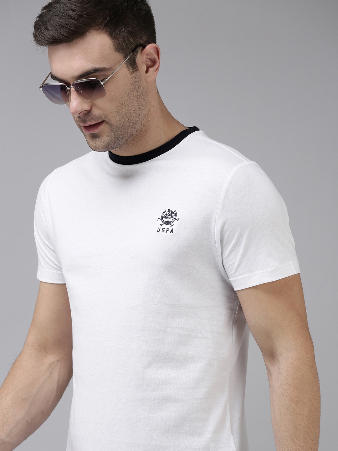 

U S Polo Assn Men White Print Detail Pure Cotton T-shirt