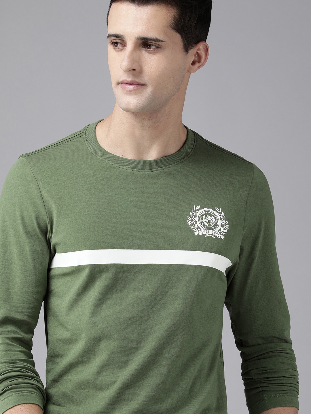 

U.S. Polo Assn. Denim Co. Men Green Solid Pure Cotton T-shirt
