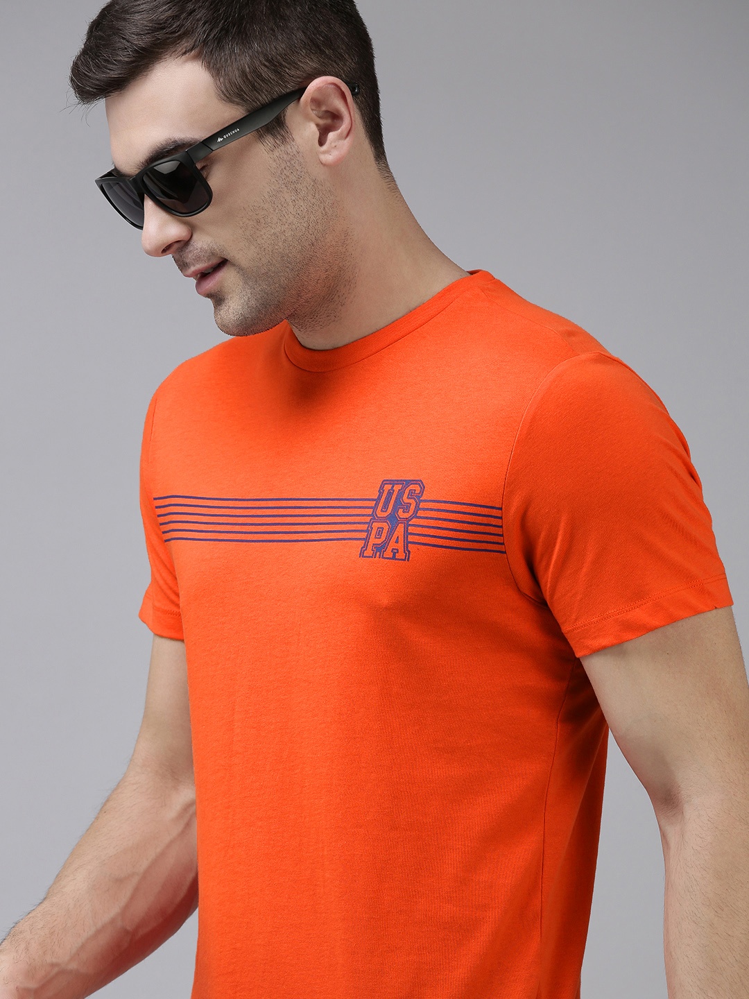 

U S Polo Assn Men Orange Printed Pure Cotton T-shirt