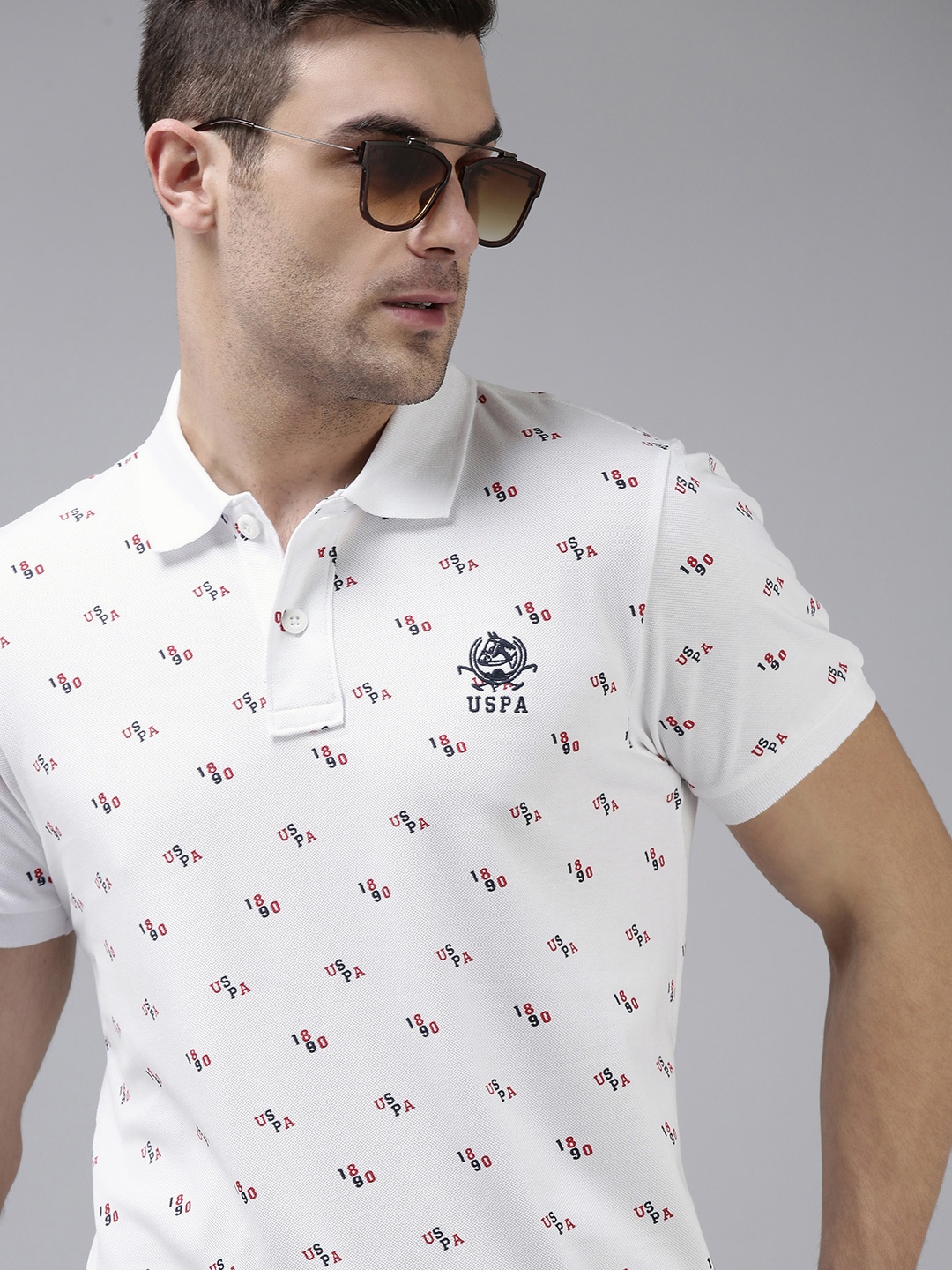 

U S Polo Assn Men White & Red Typography Pure Cotton Polo Collar T-shirt