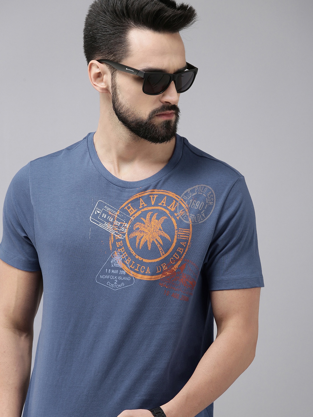 

U.S. Polo Assn. Denim Co. Men Blue & Multicoloured Graphic Printed Casual T-shirt