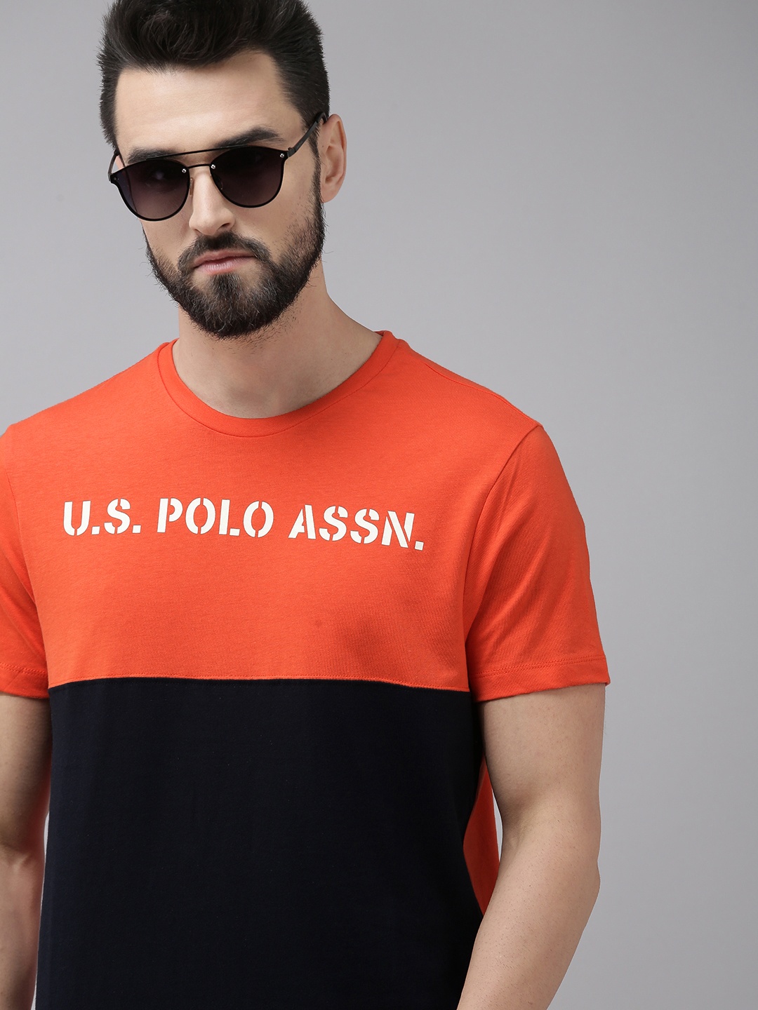 

U S Polo Assn Men Orange & Black Colourblocked Casual T-shirt