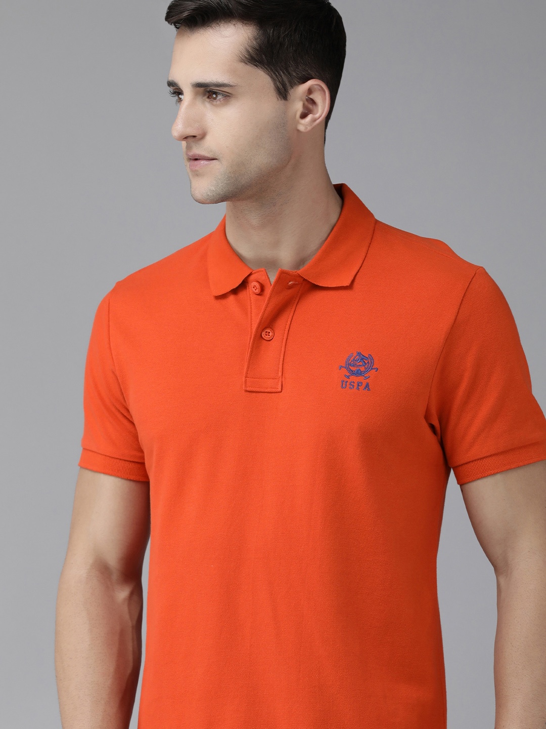 

U S Polo Assn Men Orange Polo Collar Pure Cotton T-shirt