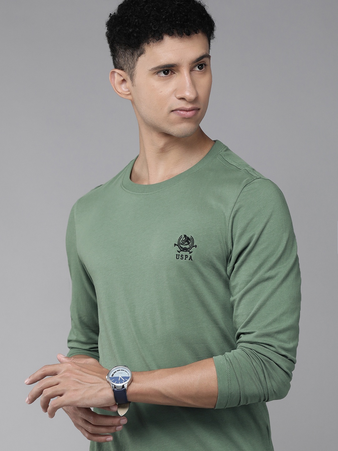 

U S Polo Assn Men Olive Green & Black Printed Pure Cotton T-shirt