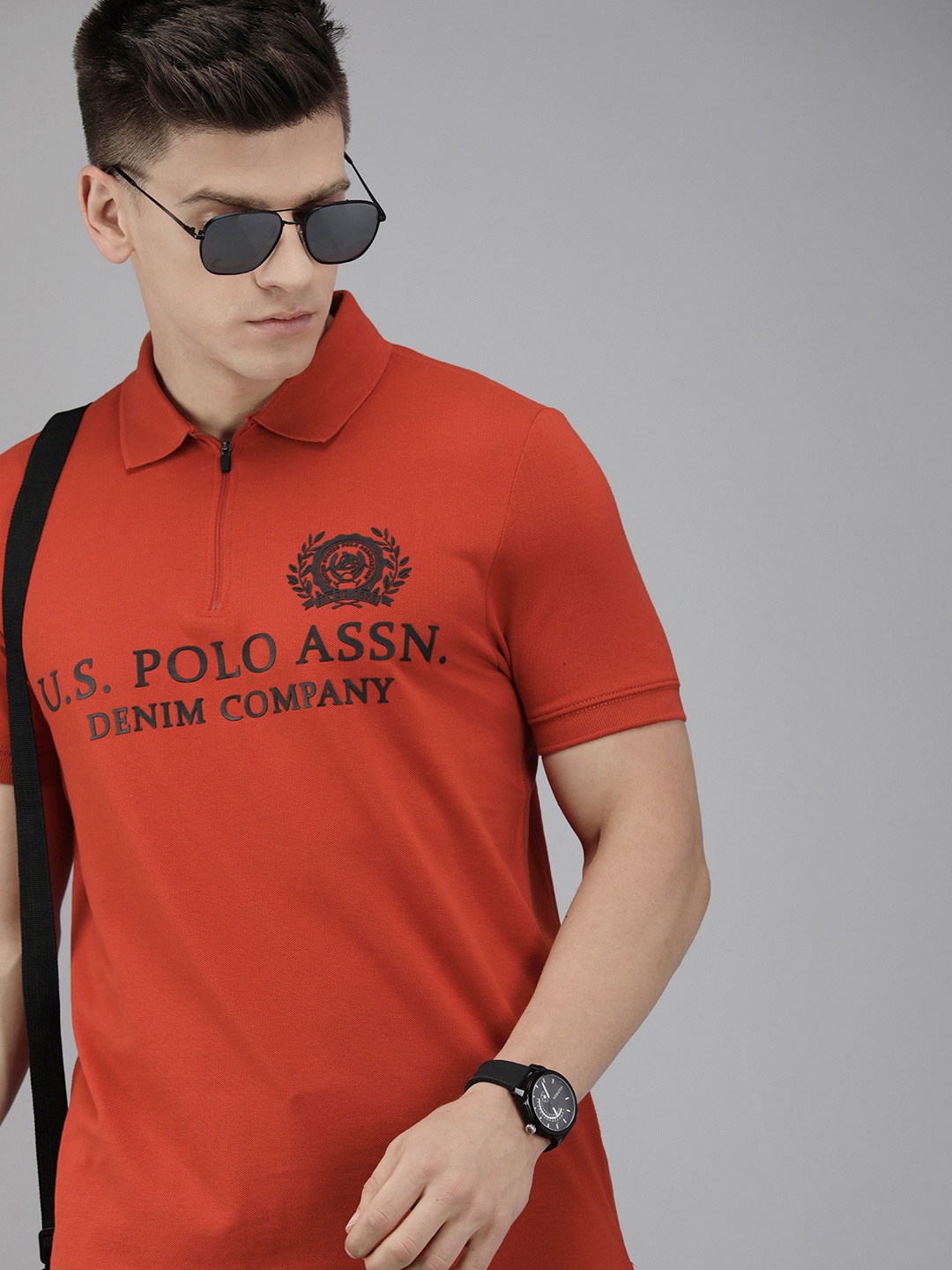 

U S Polo Assn Denim Co Men Rust Orange Typography Printed T-shirt