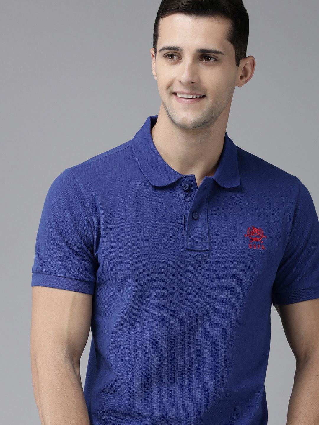 

U.S. Polo Assn. Men Blue Polo Collar Pure Cotton T-shirt