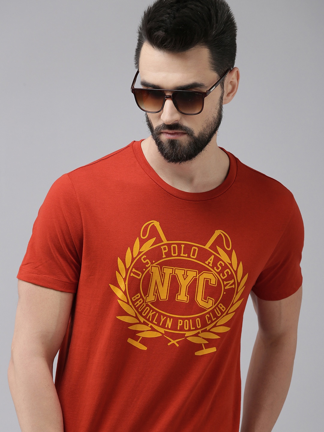 

U.S. Polo Assn. Denim Co. Men Rust & Yellow Graphic Printed Casual T-shirt