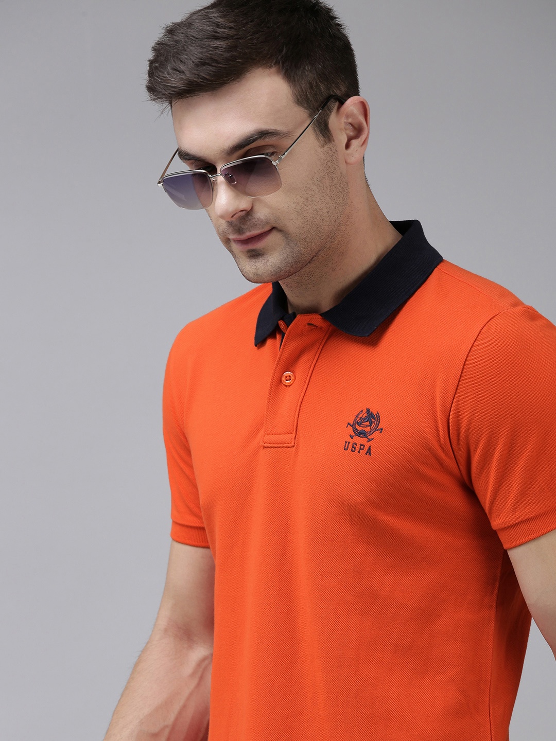 

U S Polo Assn Men Orange Print Detail Polo Collar Pure Cotton T-shirt