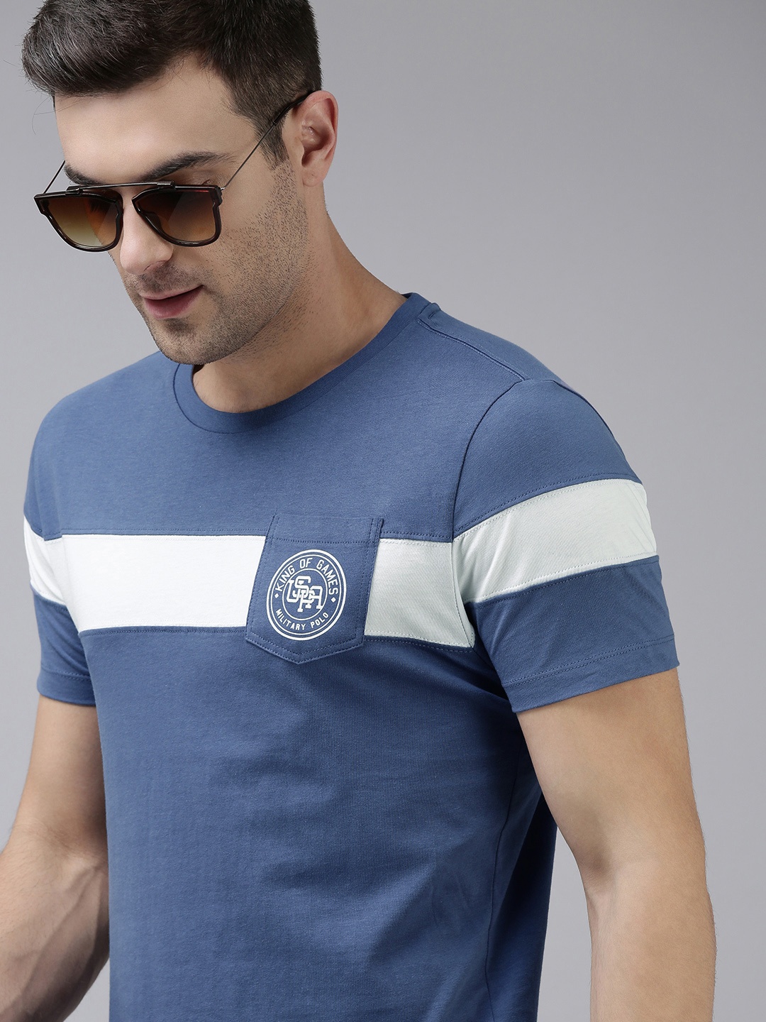 

U.S. Polo Assn. Denim Co. Men Blue & White Striped Pure Cotton T-shirt