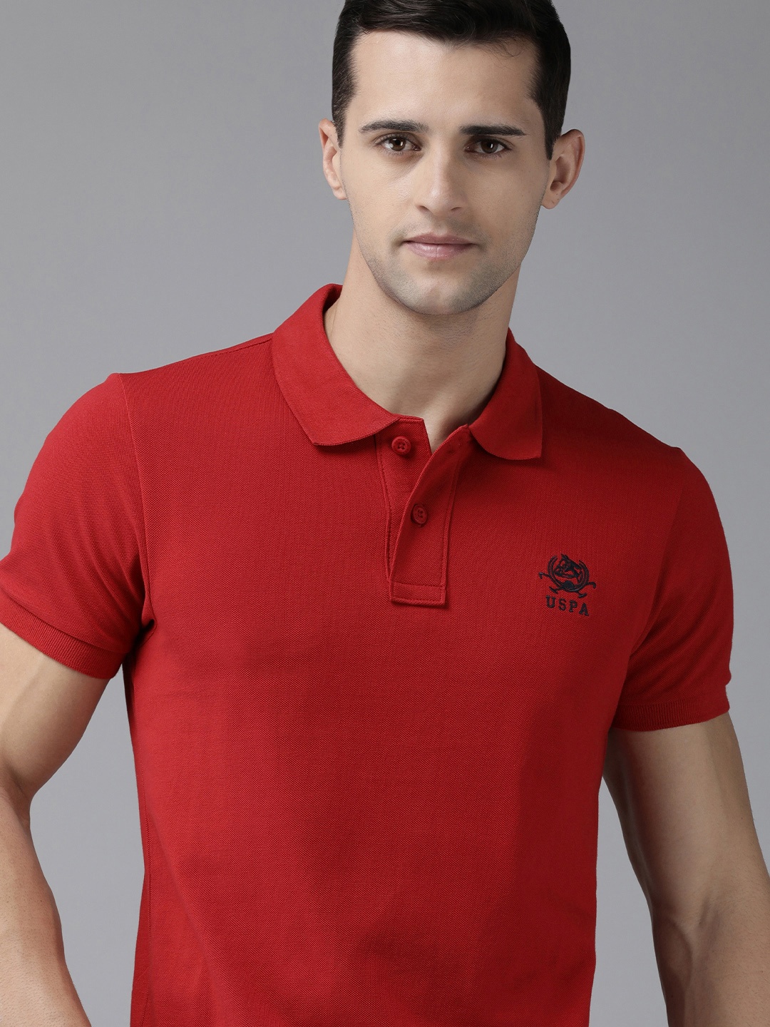 

U S Polo Assn Men Red Polo Collar Pure Cotton T-shirt