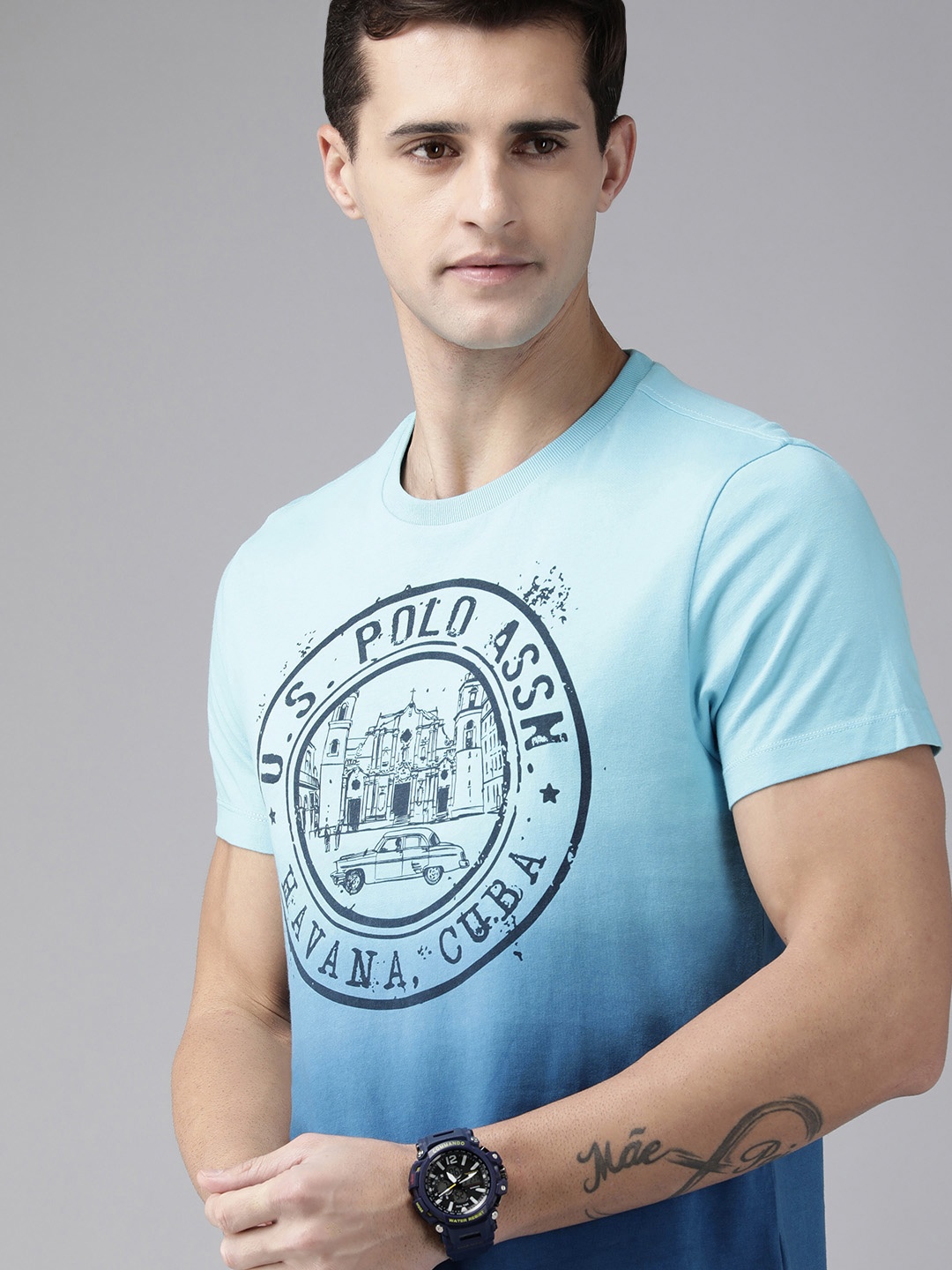 U.S. Polo Assn. Denim Co. Men Blue Brand Logo Printed Pure Cotton T-shirt