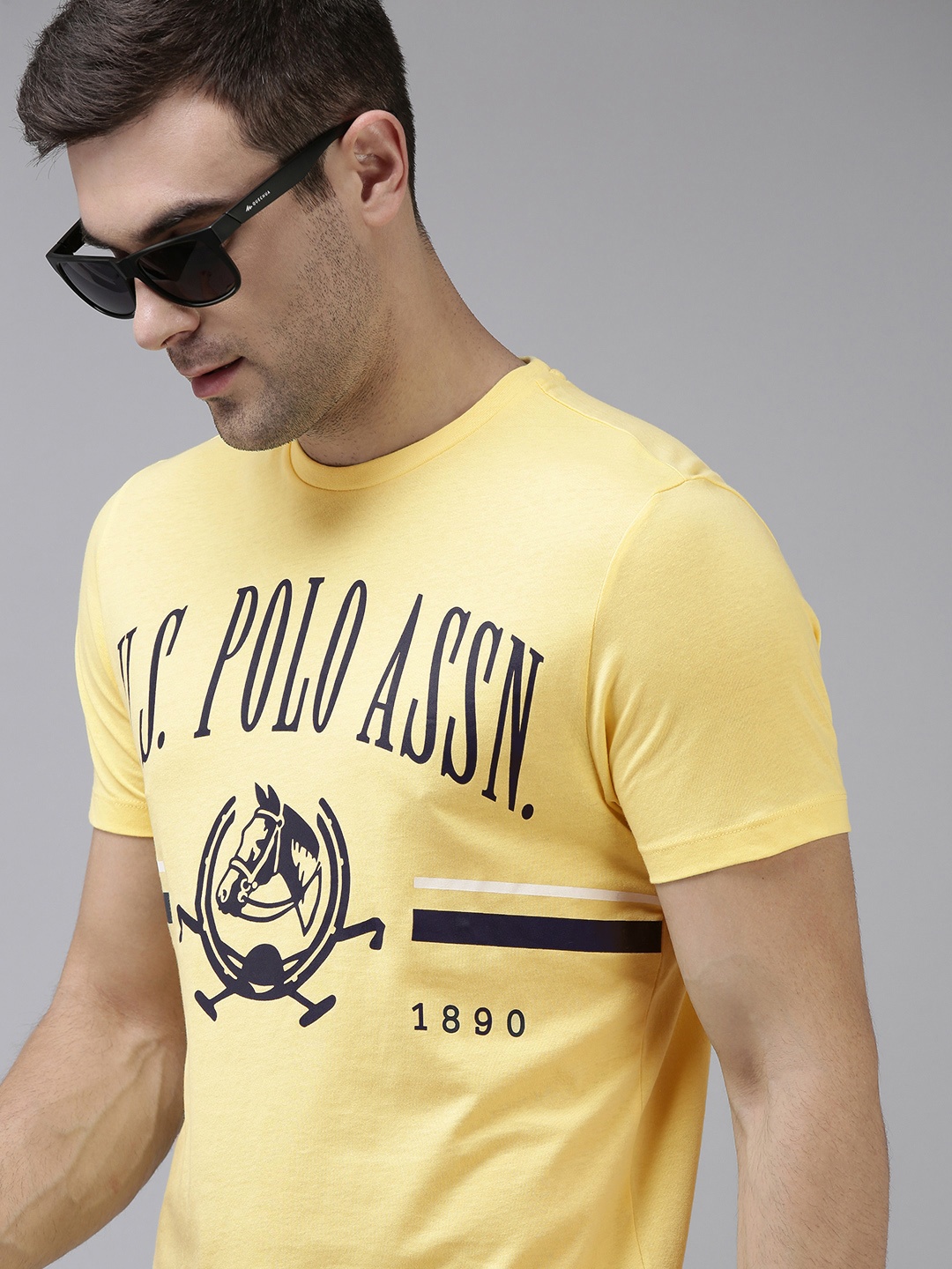 

U S Polo Assn Men Yellow Brand Logo Printed Pure Cotton T-shirt