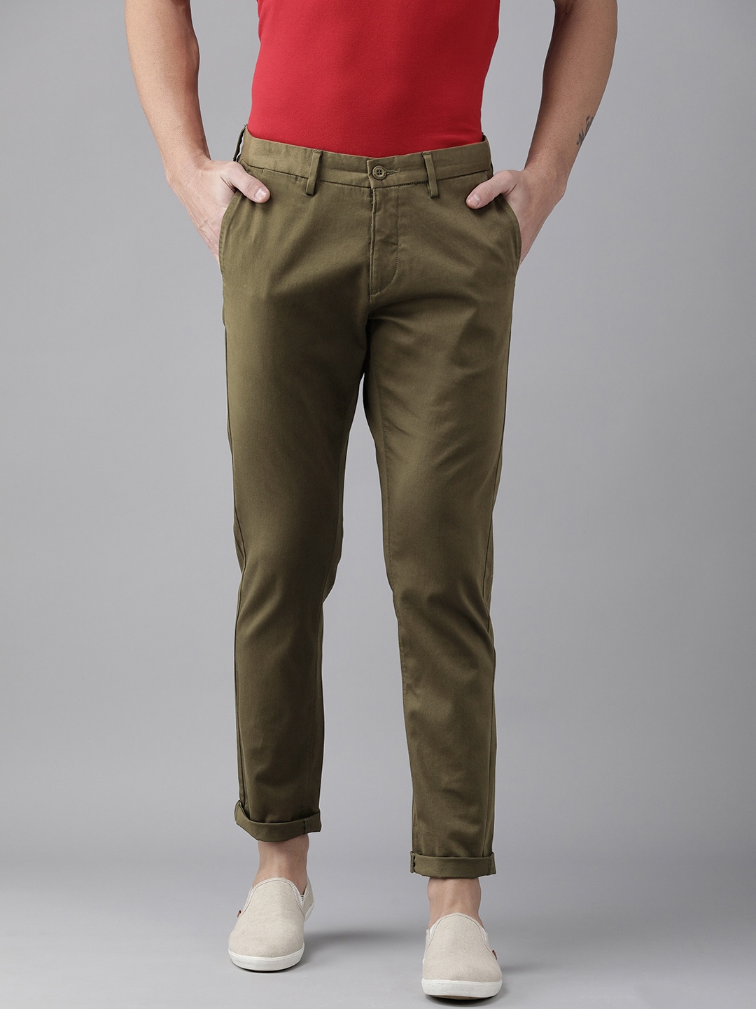 

U S Polo Assn Men Olive Green Pleated Trousers