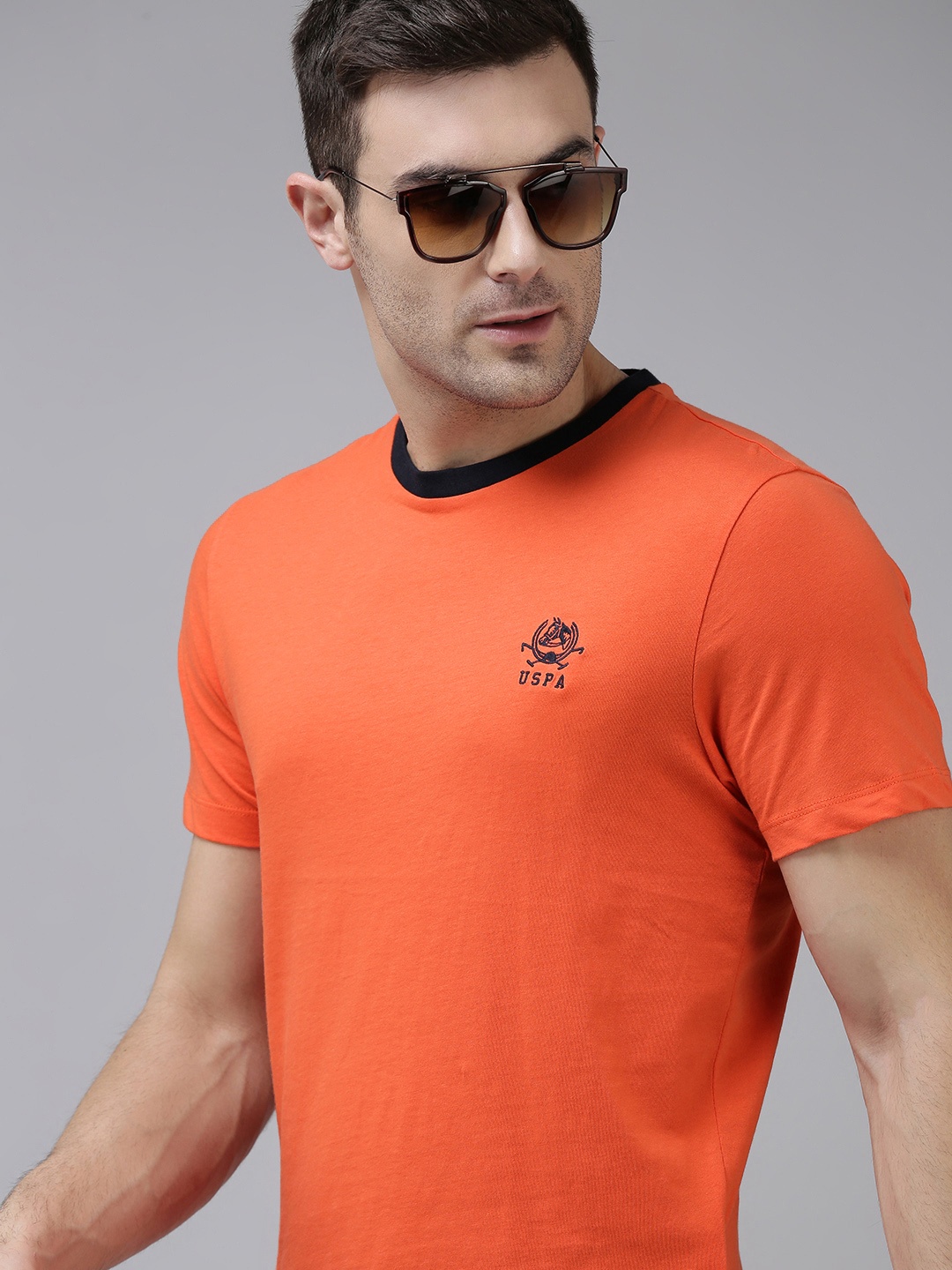 

U S Polo Assn Men Orange Print Detail Pure Cotton T-shirt