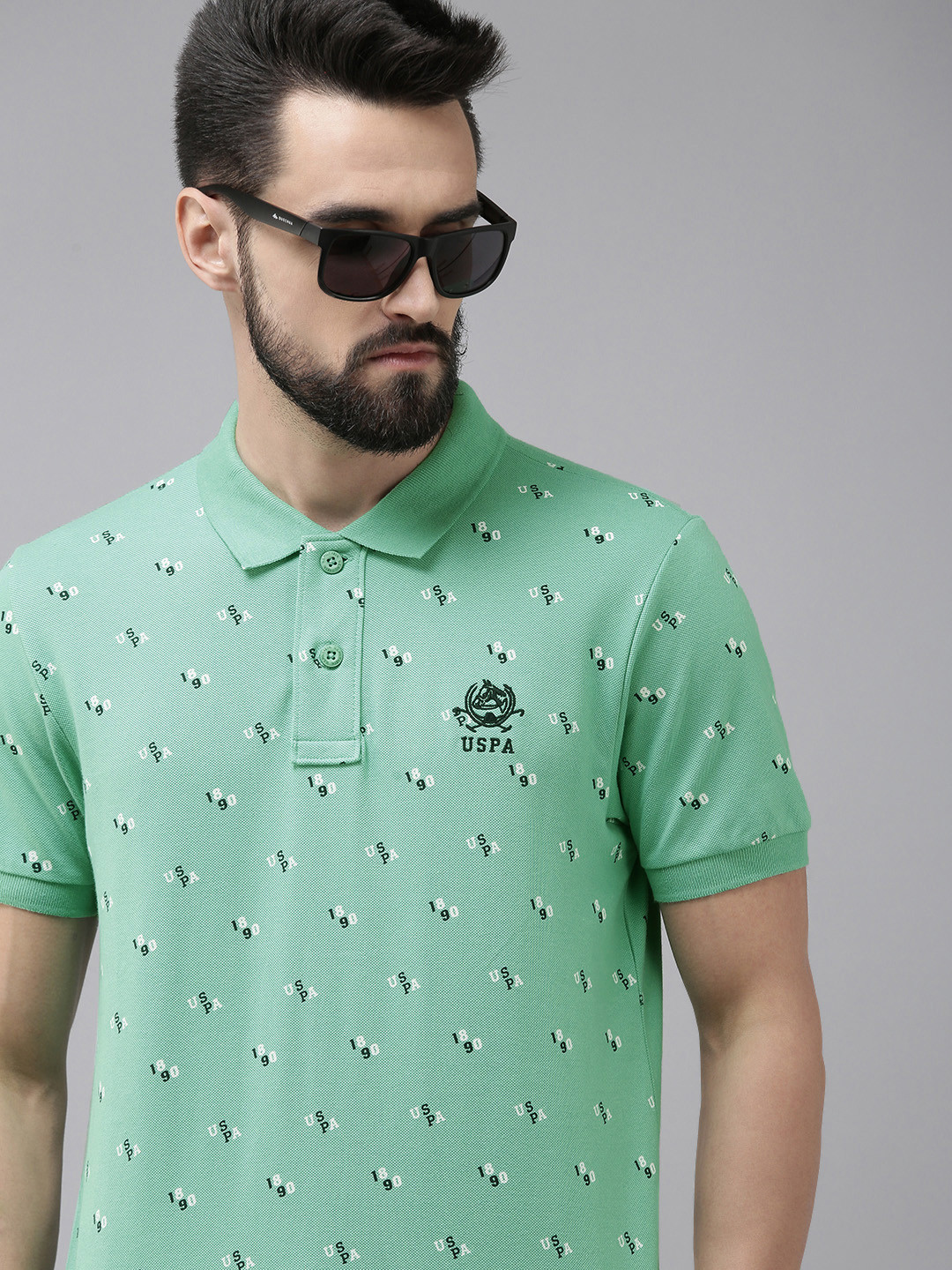 

U.S. Polo Assn. Men Green Brand Logo Polo Collar T-shirt