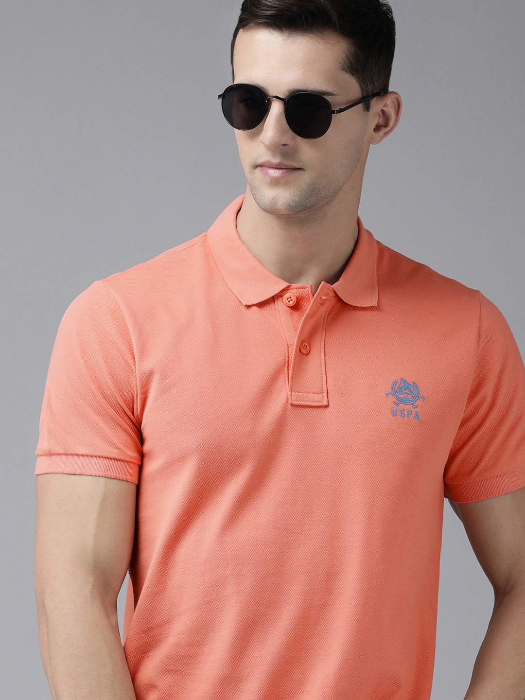 

U S Polo Assn Men Coral Pink Polo Collar Pure Cotton T-shirt