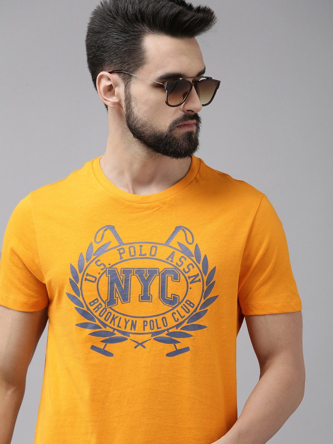 

U.S. Polo Assn. Denim Co. Men Mustard Yellow Brand Logo Printed T-shirt