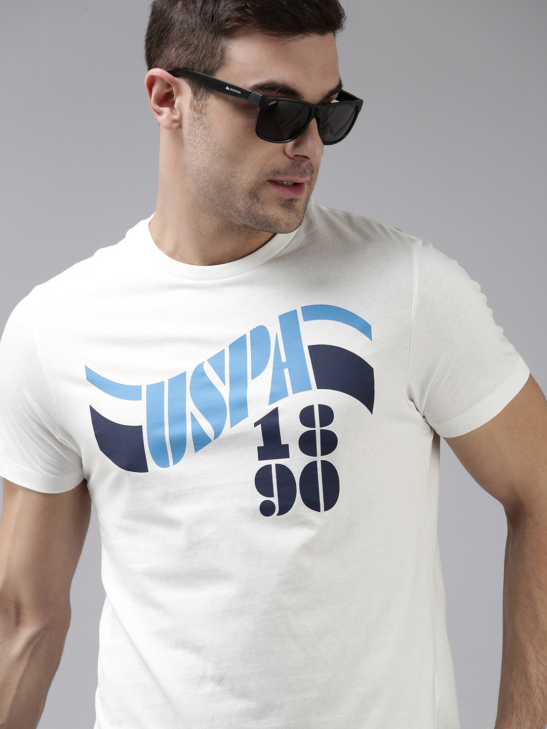 

U.S. Polo Assn. Denim Co. Men White Brand Logo Printed Pure Cotton T-shirt