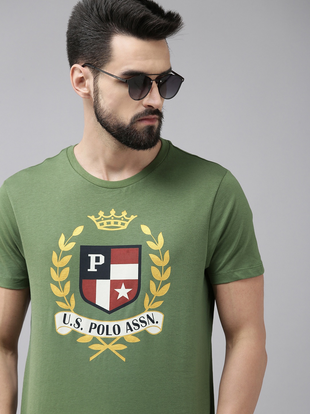 

U.S. Polo Assn. Denim Co. Men Green Brand Logo Printed Pure Cotton T-shirt