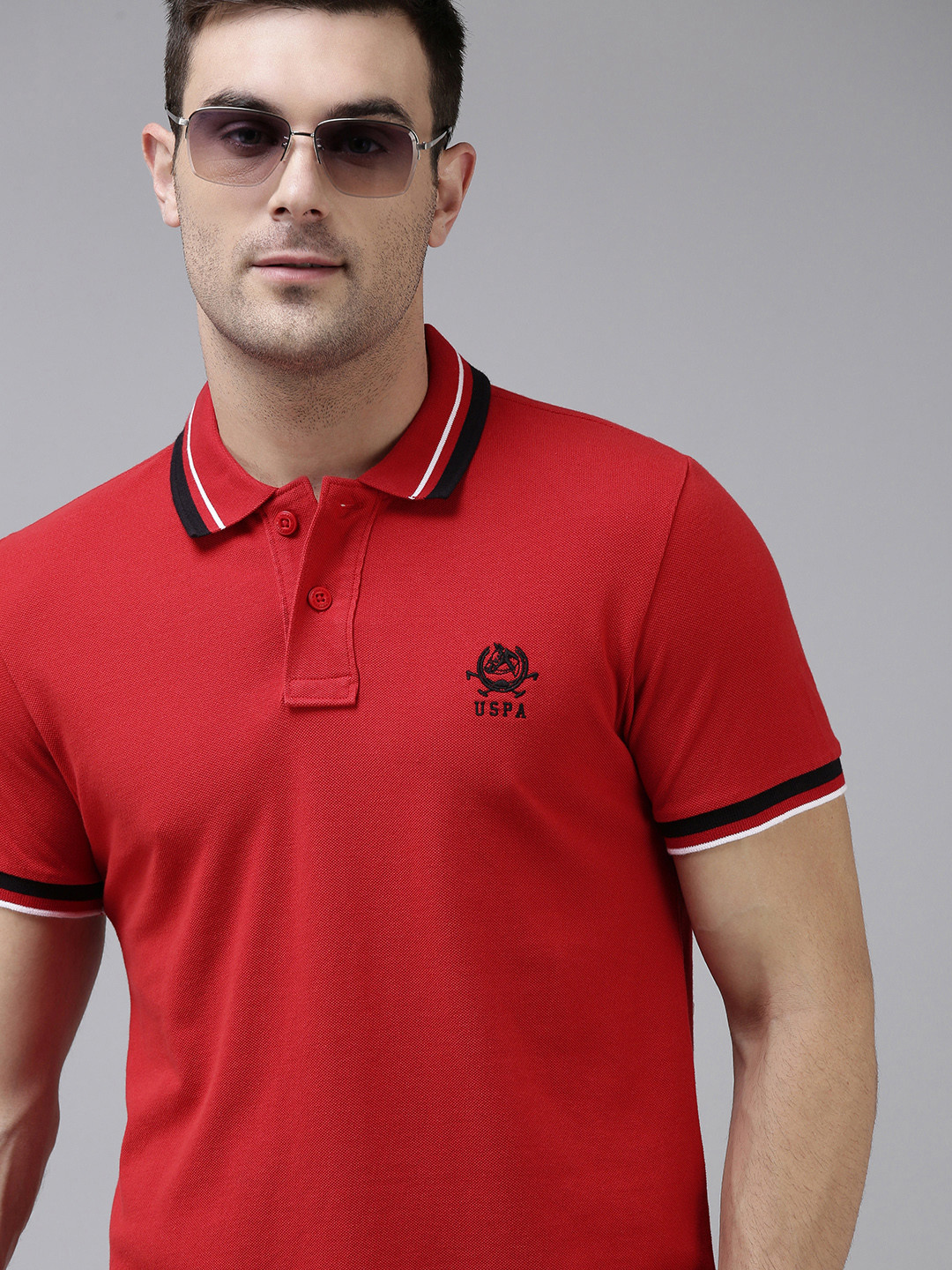 

U S Polo Assn Men Red Solid Pure Cotton T-shirt