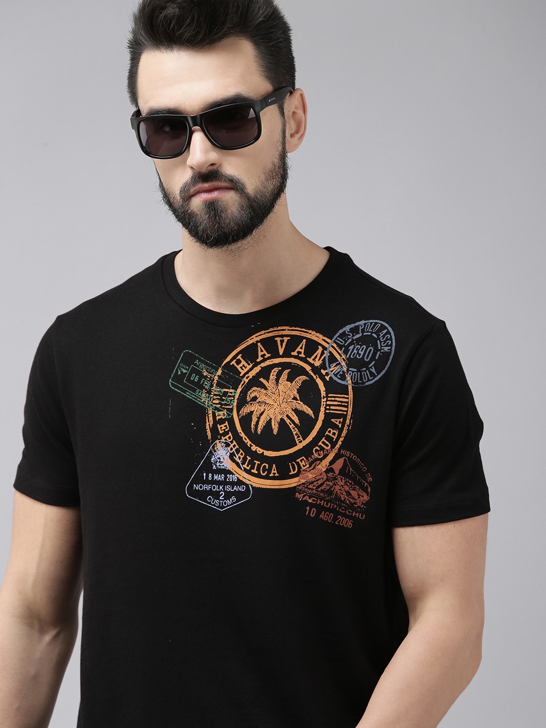 

U.S. Polo Assn. Denim Co. Men Black & Multicoloured Graphic Printed Casual T-shirt