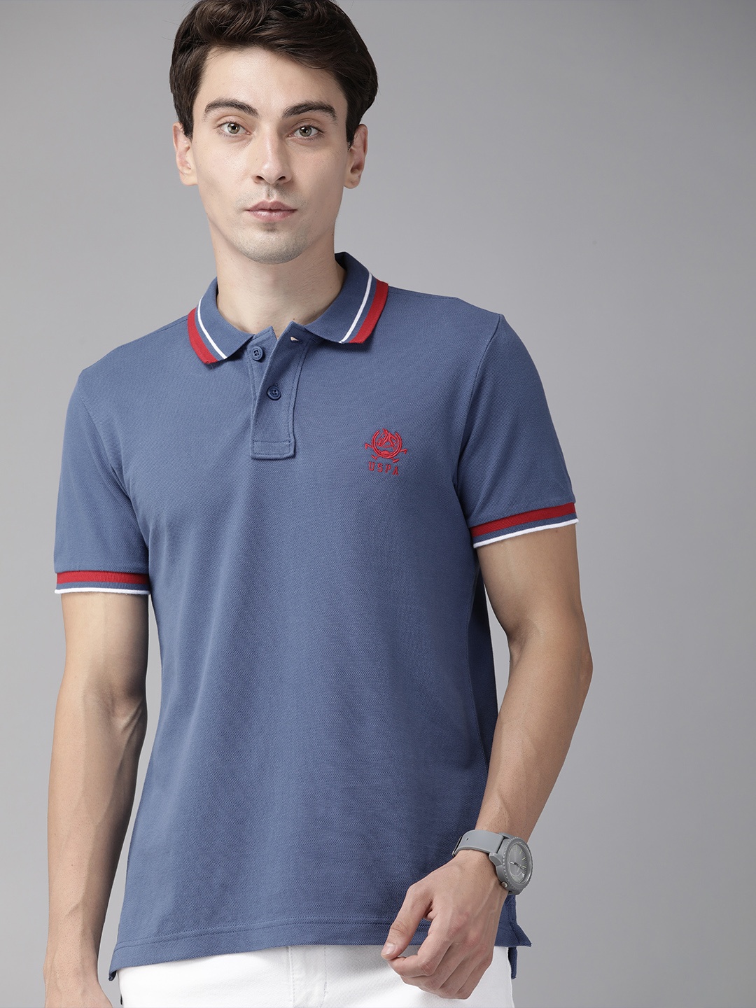 

U S Polo Assn Men Blue Pure Cotton T-shirt