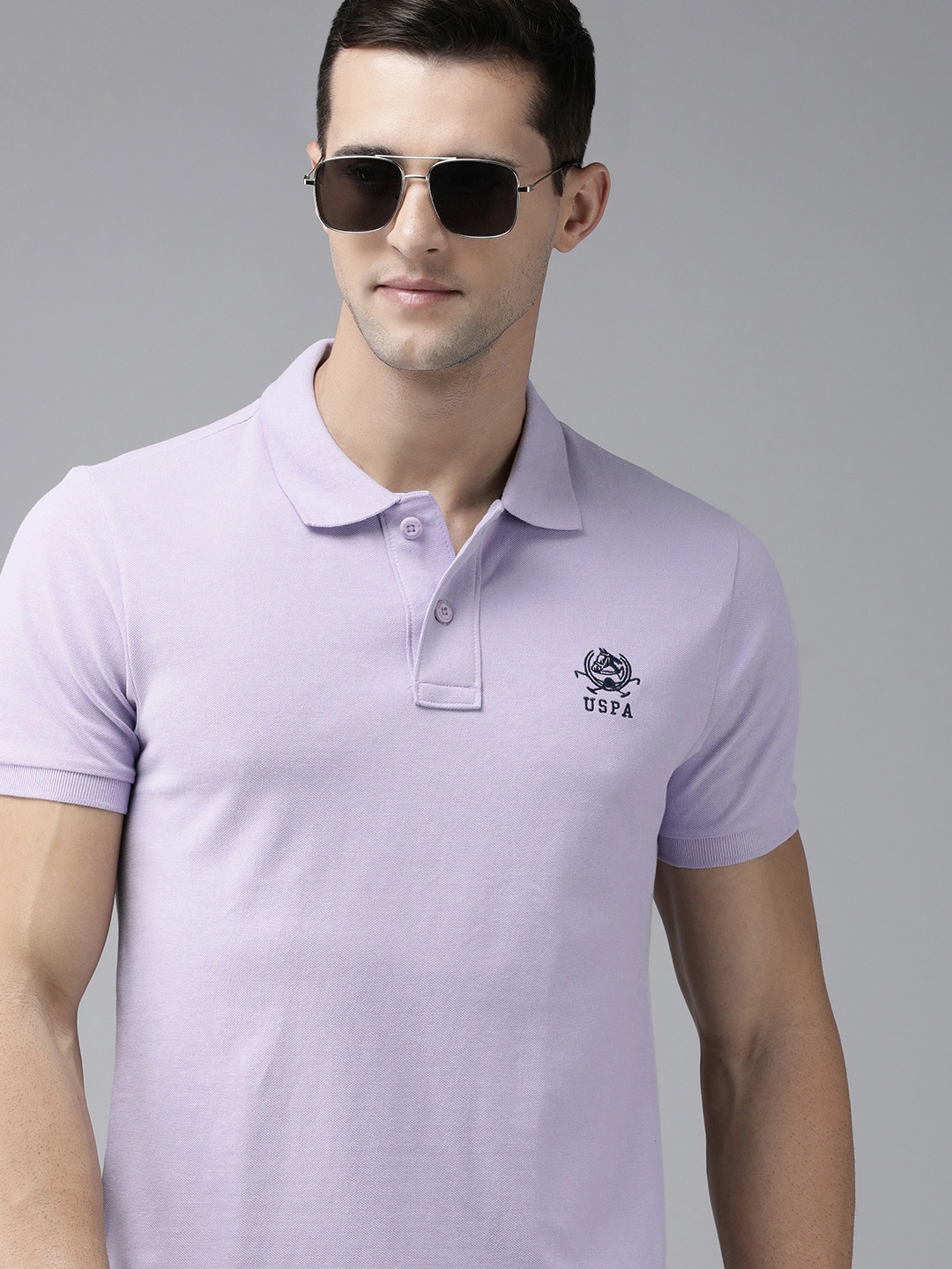 

U.S. Polo Assn. Men Purple Solid Pure Cotton T-shirt