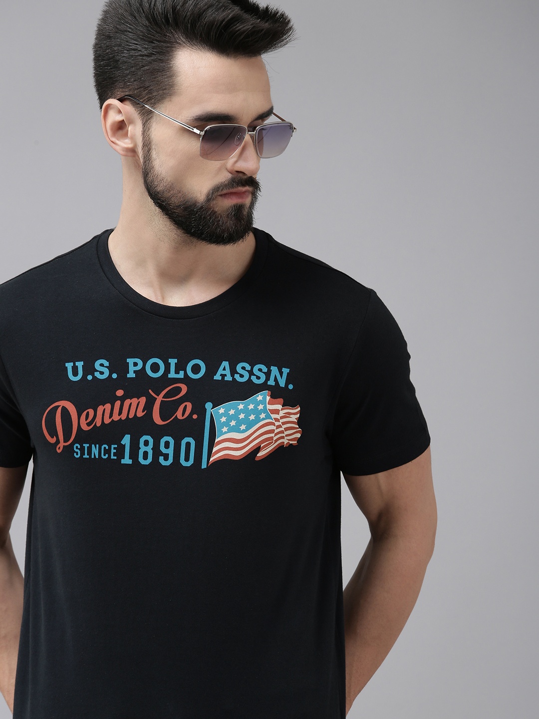 U.S. Polo Assn. Denim Co. Men Navy Blue Brand Logo Printed Pure Cotton T-shirt