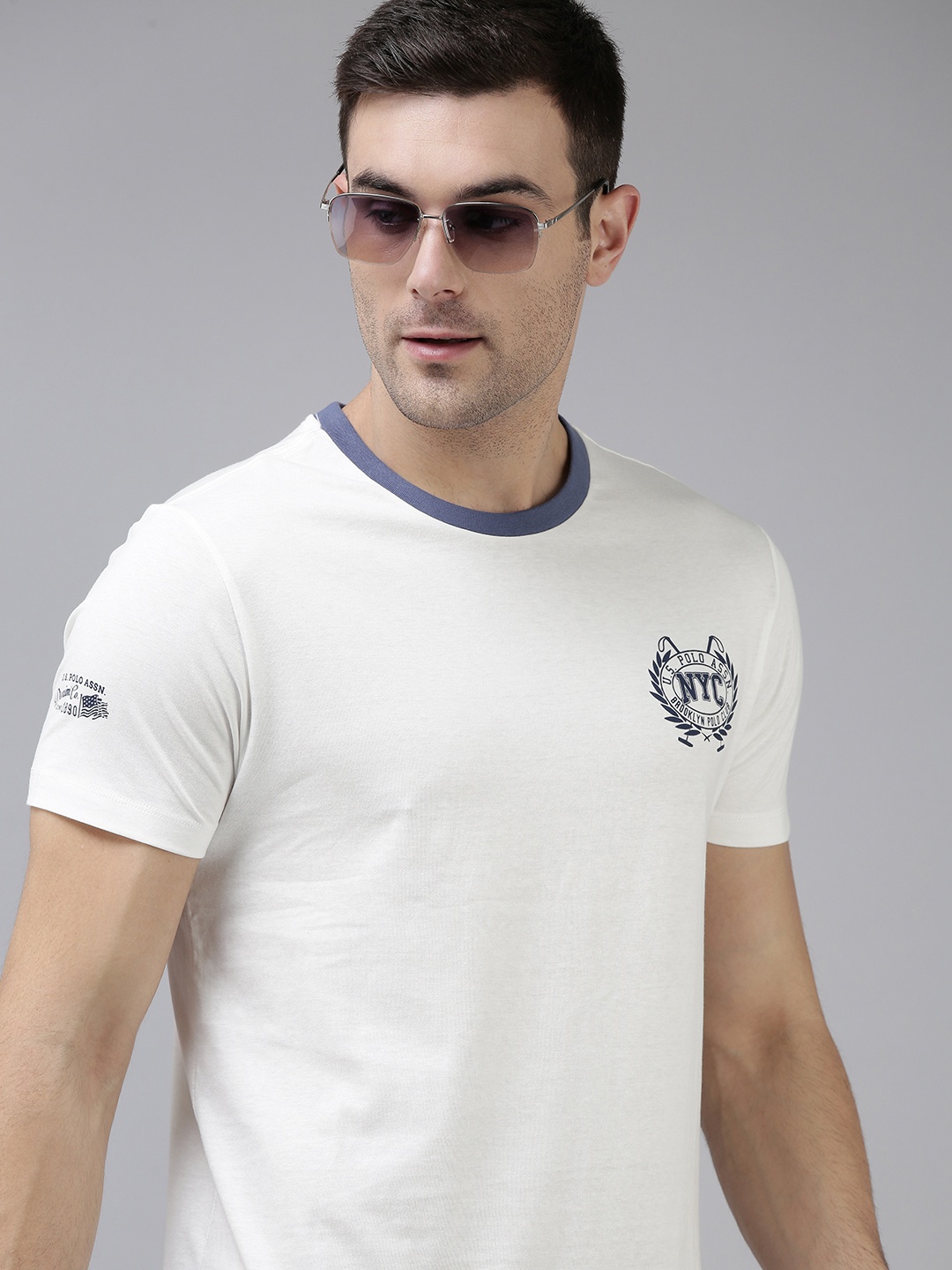 

U.S. Polo Assn. Denim Co. Men White Print Detail Pure Cotton T-shirt